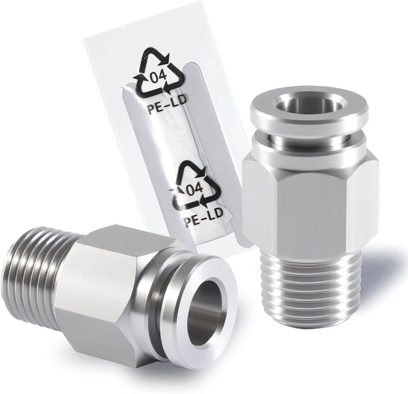 MSAEIQUN Stainless Steel 1/4 Air hose fittings, Push to Connect Air fittings Male Straight 1/4 Inch Tube OD x 1/8 NPT Thread Fitting (Pack of 2) - Image 1